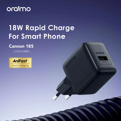 Oraimo Cannon 18S 18W Wall Charger OCW-5184E + Usb - Lightning Black(Only a plug, no date cable)