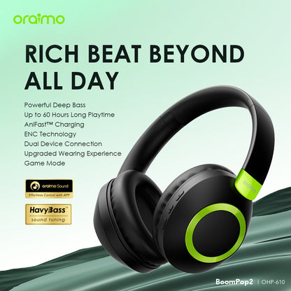 Oraimo BoomPop 2 OHP-610 – 60h Battery, Bass Boost, ENC Mic & Dual Connection