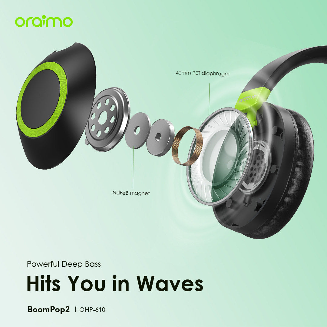 Oraimo BoomPop 2 OHP-610 – 60h Battery, Bass Boost, ENC Mic & Dual Connection