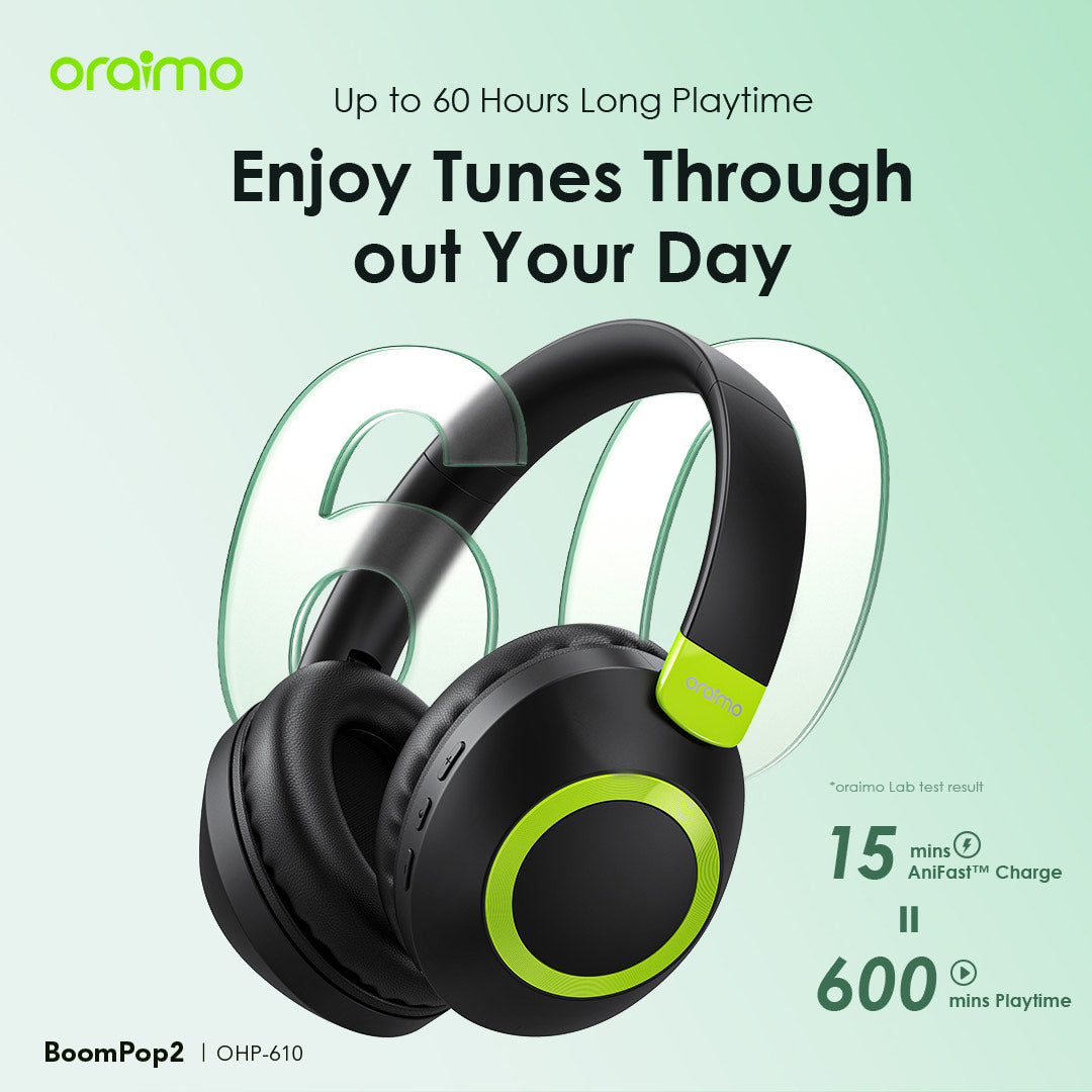 Oraimo BoomPop 2 OHP-610 – 60h Battery, Bass Boost, ENC Mic & Dual Connection