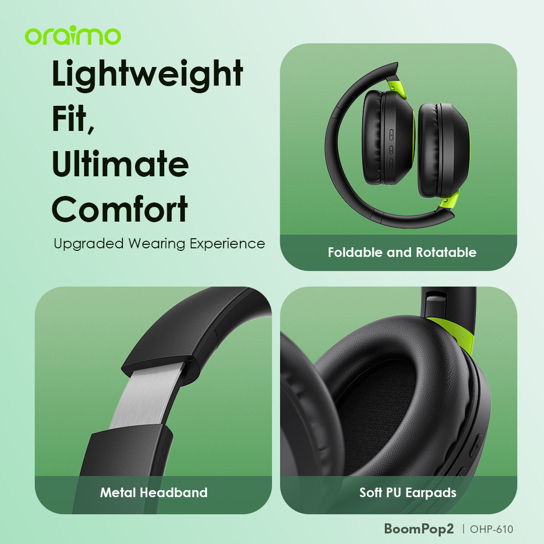 Oraimo BoomPop 2 OHP-610 – 60h Battery, Bass Boost, ENC Mic & Dual Connection