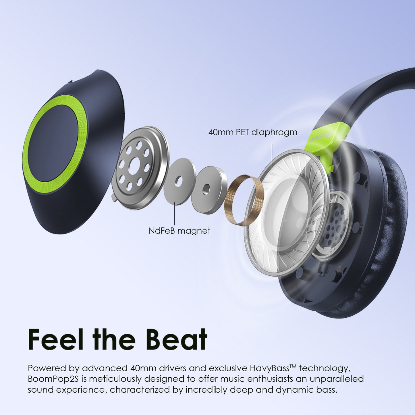 Oraimo BoomPop 2S OHP-610S – Gesture Control, 60h Battery, Bass Boost & ENC Mic