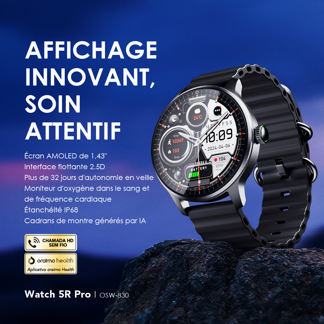 Oraimo Watch 5R Pro – AMOLED with Bluetooth Calls & 32-Day Battery