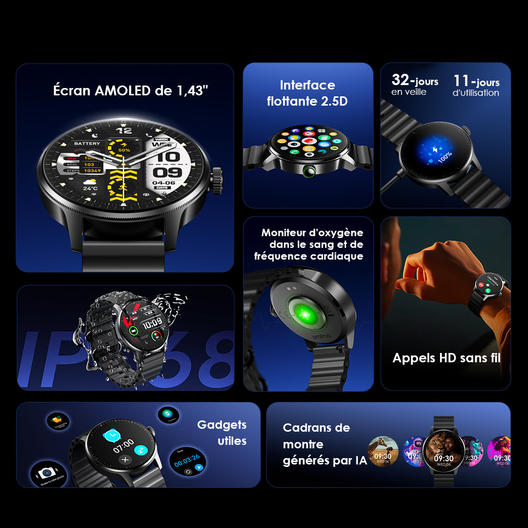 Oraimo Watch 5R Pro – AMOLED with Bluetooth Calls & 32-Day Battery