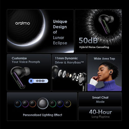 Oraimo  Freepods 5  ANC True Wireless Earbuds, IPX4 Water Proof, BT V5.4, 300mAh, Grey, OTW-630