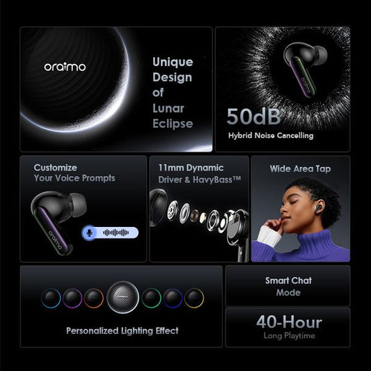 Oraimo  Freepods 5  ANC True Wireless Earbuds, IPX4 Water Proof, BT V5.4, 300mAh, Grey, OTW-630