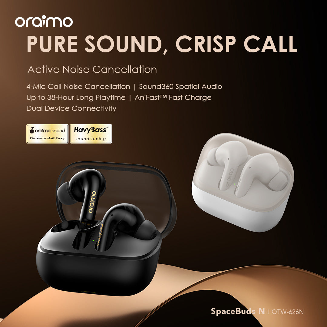Oraimo SpaceBuds N – ANC, OTW-626N, 38h Battery & Multi-Device Pairing