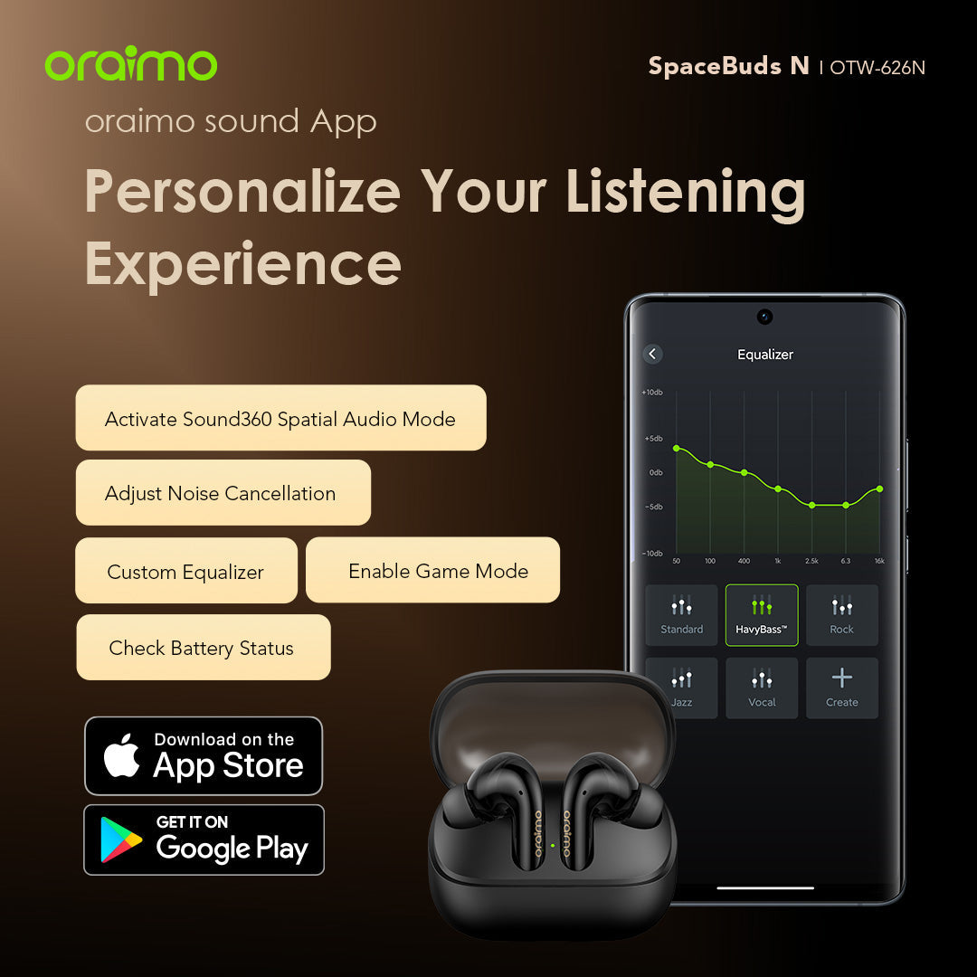 Oraimo SpaceBuds N – ANC, OTW-626N, 38h Battery & Multi-Device Pairing
