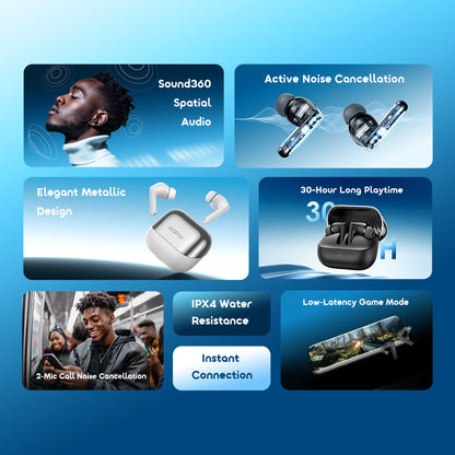 Oraimo SpaceBuds Neo+OTW-323P, ANC, 30h Playtime & Sound360™ Spatial Audio