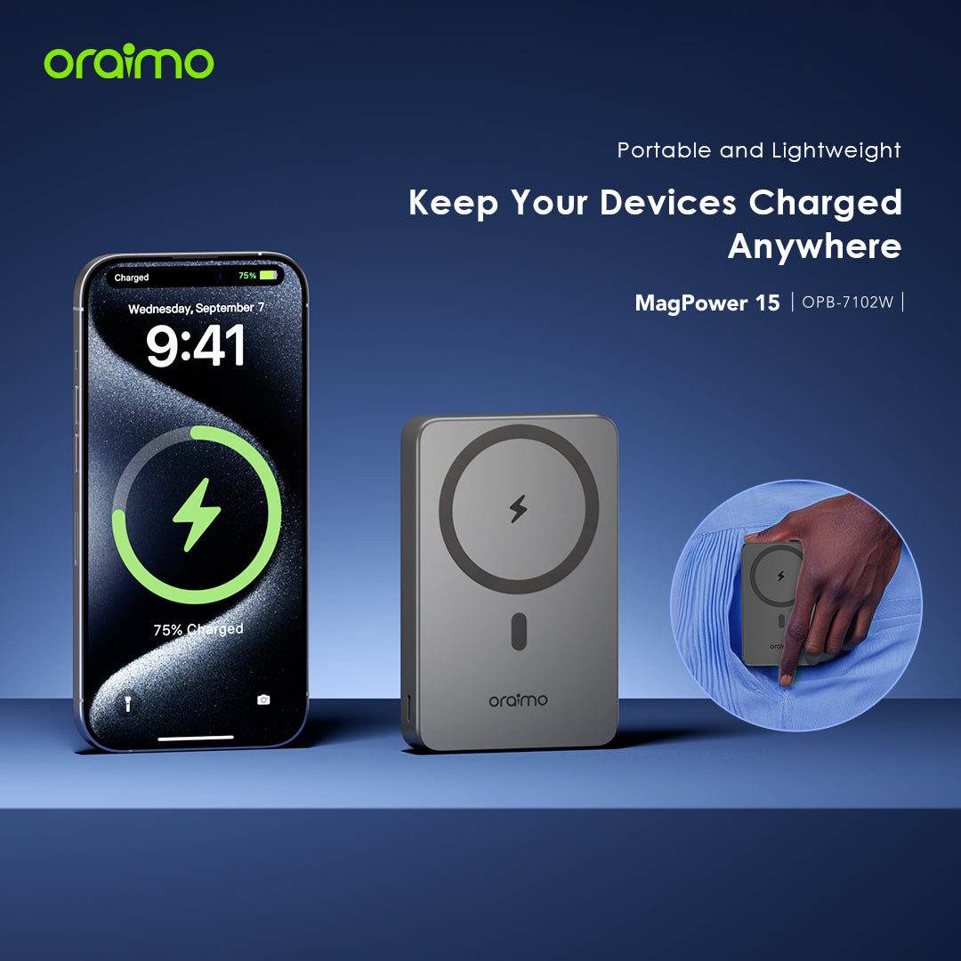 Oraimo MagPower 15 – Magnetic 10000mAh Power Bank with 15W Wireless & 22.5W Wired Charging