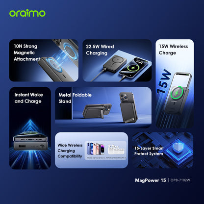 Oraimo MagPower 15 – Magnetic 10000mAh Power Bank with 15W Wireless & 22.5W Wired Charging