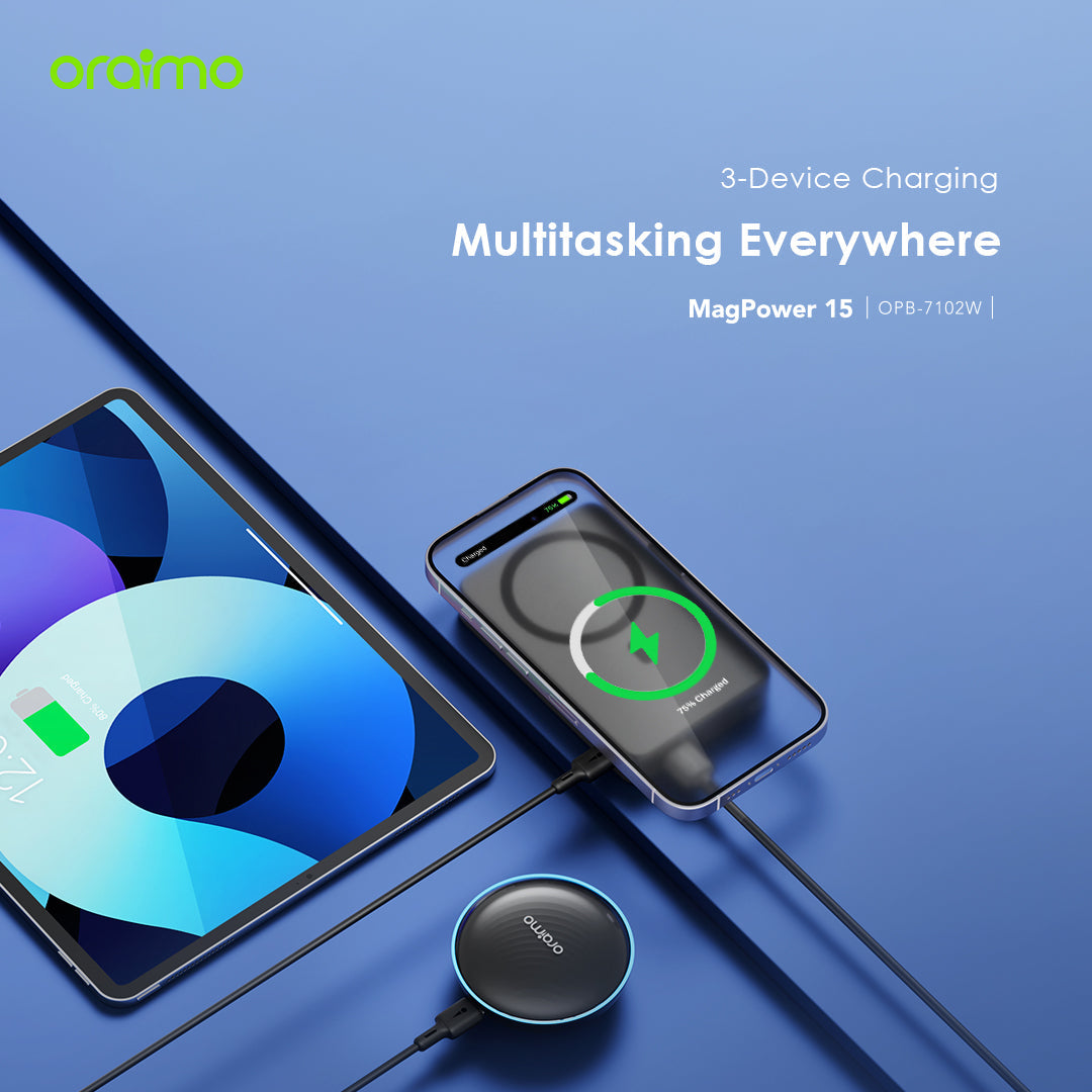 Oraimo MagPower 15 – Magnetic 10000mAh Power Bank with 15W Wireless & 22.5W Wired Charging