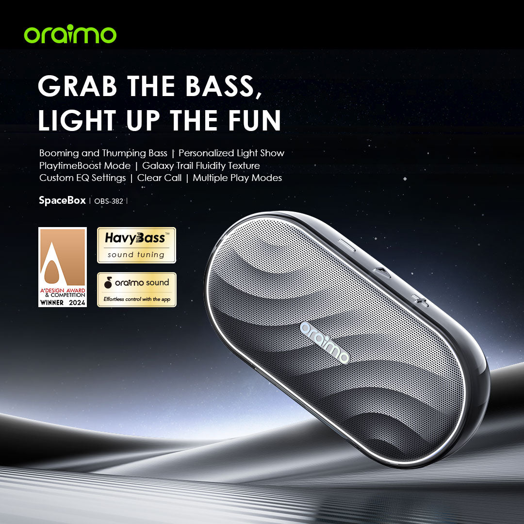 Oraimo SpaceBox – Bluetooth Speaker with Bass Boost, LED Light & 30h Battery
