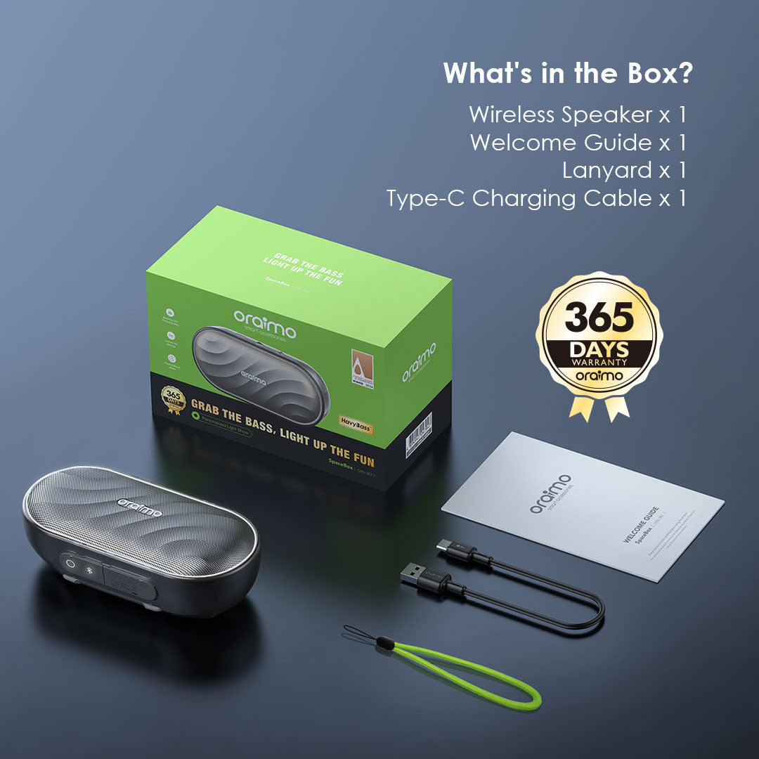 Oraimo SpaceBox – Bluetooth Speaker with Bass Boost, LED Light & 30h Battery
