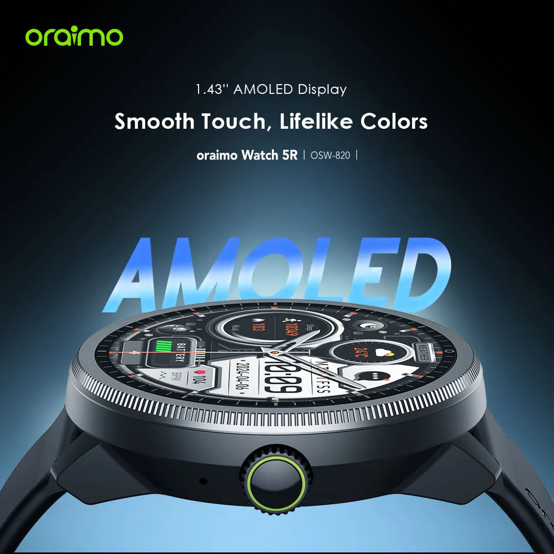 Oraimo Watch 5R – 1.43" AMOLED Bluetooth Calls & 100+ Sport Modes