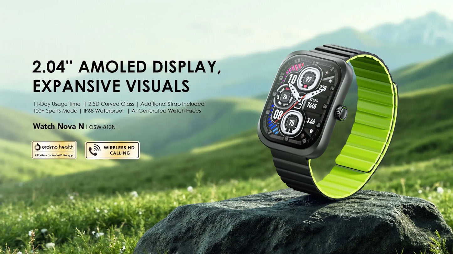 Watch Nova N – 2.04" AMOLED, 11-Day Battery & Dual Straps