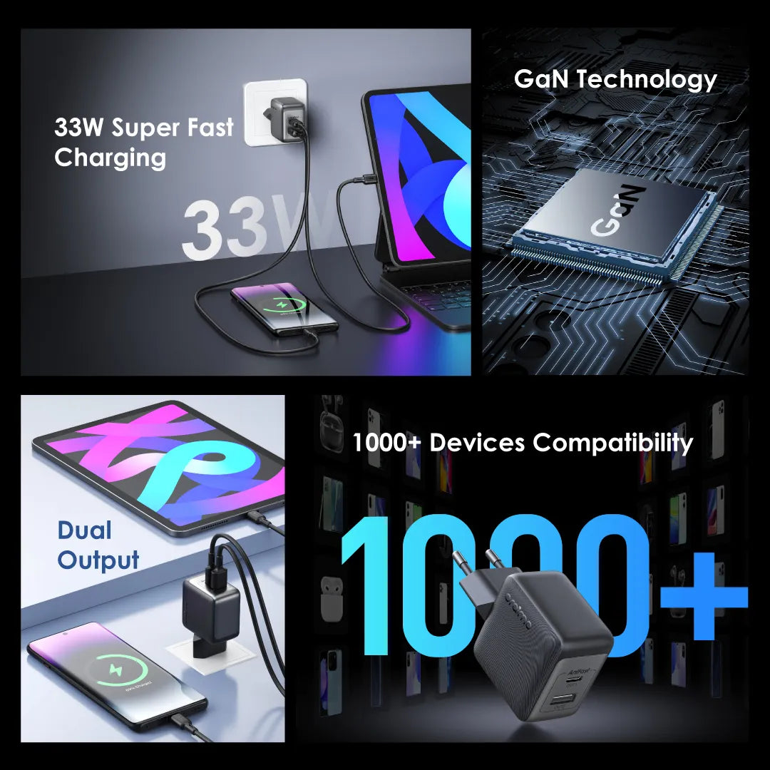 Oraimo PowerCube 33 Pro OCW-7331E – 33W Dual-Port GaN Fast Charger with 60W USB-A to USB-C Cable