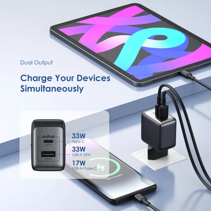 Oraimo PowerCube 33 Pro OCW-7331E – 33W Dual-Port GaN Fast Charger with 60W USB-A to USB-C Cable